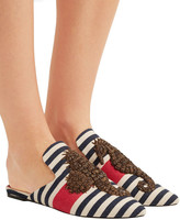 Thumbnail for your product : Sanayi 313 Embroidered Striped Canvas Mules