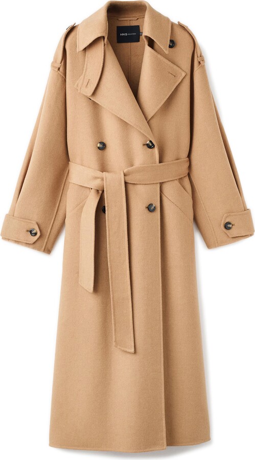 MANGO Selection Double-Breasted Wool Blend Trench Coat