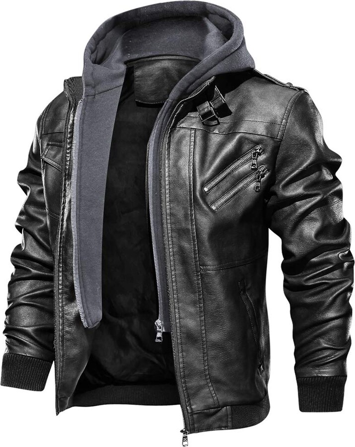 FEDTOSING Slim Fit Vintage PU Leather Jacket Motorbike Jackets Bomber Coat  Soft Washed Vintage Zipped Biker Style Black 2XL - ShopStyle