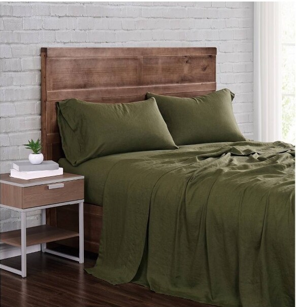 Brooklyn Loom BrooklynLoomQueenLinenSheetSetMossGreen