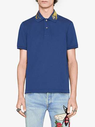 Gucci Cotton polo with tiger embroidery