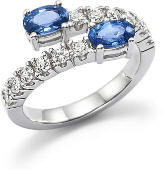 Bloomingdale's Diamond and Sapphire Two-Stone Bypass Ring in 14K White Gold - 100% Exclusive