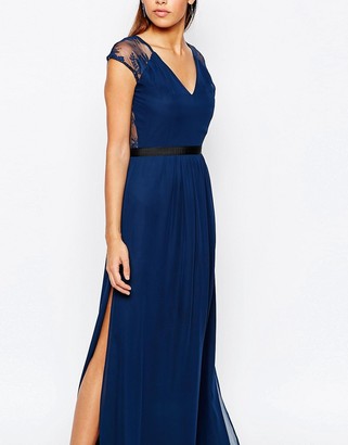 Elise Ryan Maxi Dress With Open Lace Back And Contrast Waistband