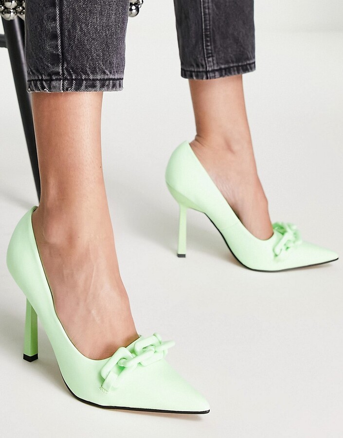 ASOS DESIGN Perla chain detail high heeled court shoes in lime