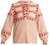 Thumbnail for your product : Dodo Bar Or Emanuelle Fringe Embellished Striped Cotton Top - Womens - Red White