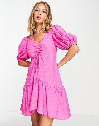 Topshop ruched front mini dress in pink - ShopStyle