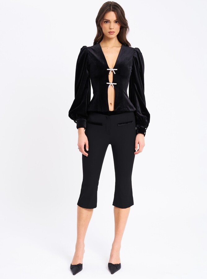 Miss Circle Kristy Velvet Decorating Flare Cropped Pants