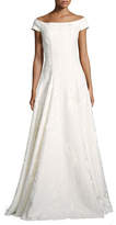 Thumbnail for your product : Carmen Marc Valvo Cap-Sleeve Floral Brocade Gown, Ivory