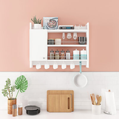 East Urban Home Modern Kitchen Shelf 33.5 x 5.9 x 25.6 inches | 100% Melamine Coated Particle Board Thickness: 0.7 inches | Numerous Shelves Wall-Mountable Design