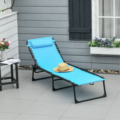 Ebern Designs Outsunny Folding Chaise Lounge Pool Chair Patio Sun Tanning Chair Outdoor Lounge Chair W/ 4-Position Reclining Back Pillow For Beach Yard Patio