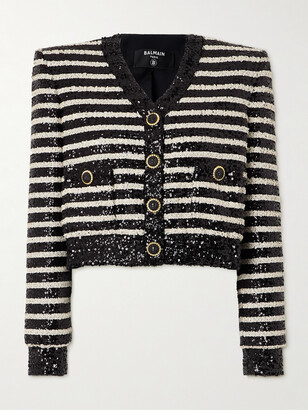 ジャケット Sequinned Black White Striped Spencer Jacket Kim Cattrall Filthy Rich Margaret Monreaux Sequin Jacket