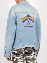Thumbnail for your product : Balenciaga Embroidered Oversized Denim Jacket - Mens - Blue