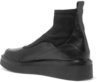 DKNY Karen Stretch Knit-Paneled Leather Ankle Boots