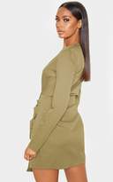 Thumbnail for your product : PrettyLittleThing Khaki Buckle Detail Wrap Bodycon Dress