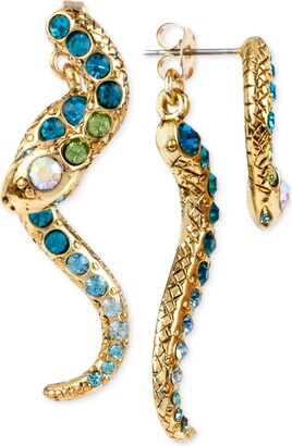 Betsey Johnson Gold-Tone Pave Crystal Snake Front and Back Earrings - Blue/Green