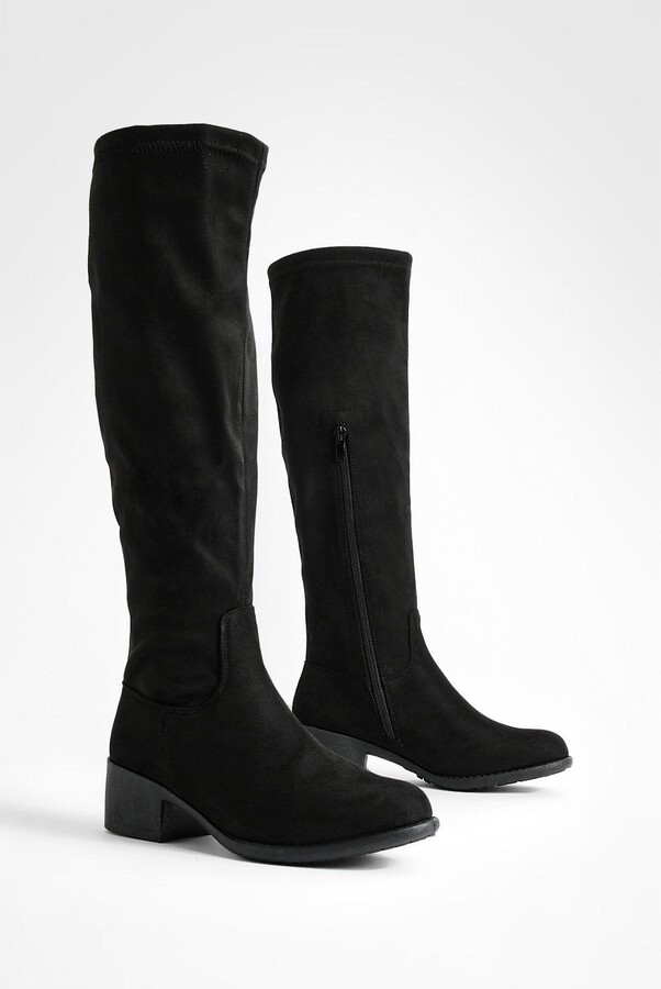 slim fit black leather knee high boots