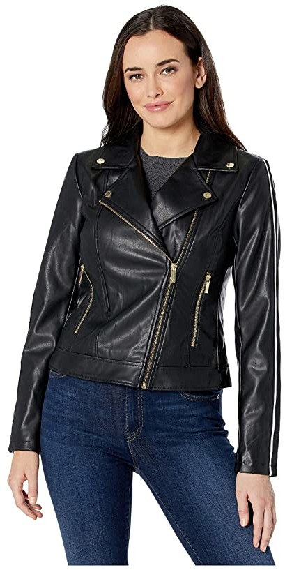 calvin klein leather moto jacket women's