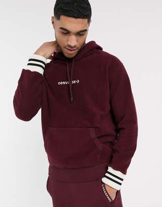 Converse Made in Italy reverse fleece logo hoodie in burgundy