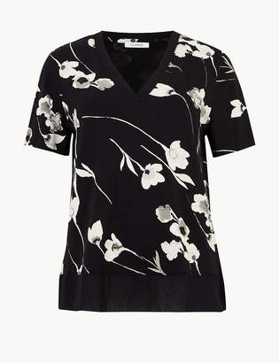 Marks and Spencer Floral Print V-Neck Short Sleeve T-Shirt