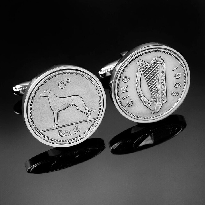 Etsy Irish Sixpence Coin Cufflinks Handmade Wolfhound & Celtic Harp