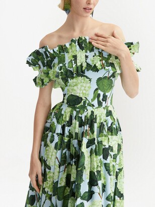 Oscar de la Renta Floral-Print Drop-Shoulder Midi Dress