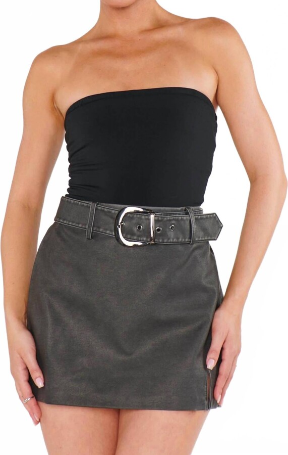 Show Me Your Mumu Tyra Belted Skirt In Vintage Black Faux Leather