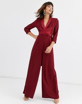 Thumbnail for your product : ASOS DESIGN plunge tux jumpsuit with wide leg