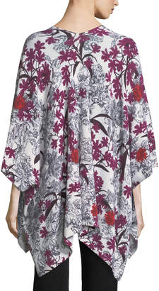 Neiman Marcus Cashmere Floral-Print Open-Front Shawl Kimono