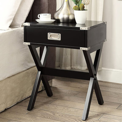 Latitude Run Square Black Side Table With Metal Corners Kd Design Wooden Top \