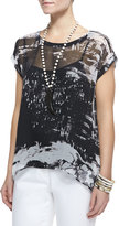 Thumbnail for your product : Eileen Fisher Painted-Chiffon Short-Sleeve Top