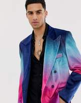 Thumbnail for your product : ASOS Design DESIGN oversized double breasted blazer with velvet ombre in navy