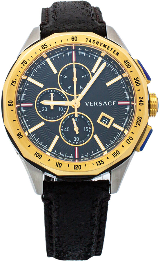 Versace Black Two Tone Stainless Steel & Leather Glaze VEBJ00218 Men's  Wristwatch 44mm - ShopStyle Watches