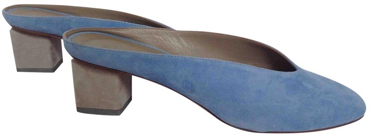 blue suede clogs