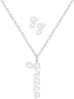 Personalized Planet Sterling Silver Lowercase Script Name Necklace and Initial Earring Set ,Women's