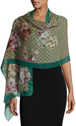 Gucci GG Blooms Voile Stole, Green/Brown