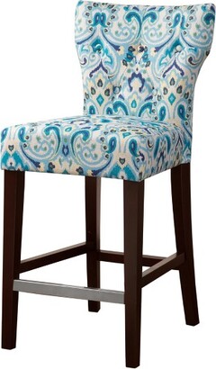 Madison Home USA 25" Saffron Tufted Back Counter Height Barstool Blue/Yellow