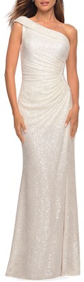 La Femme Sequin One-Shoulder Gown