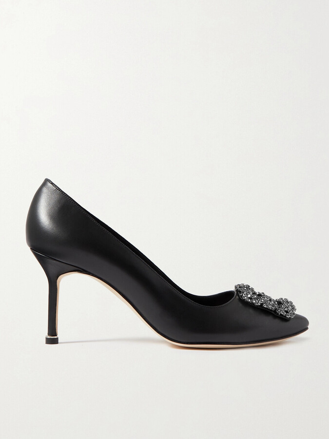 Manolo Blahnik Hangisi 70 Crystal-embellished Leather Pumps - Black