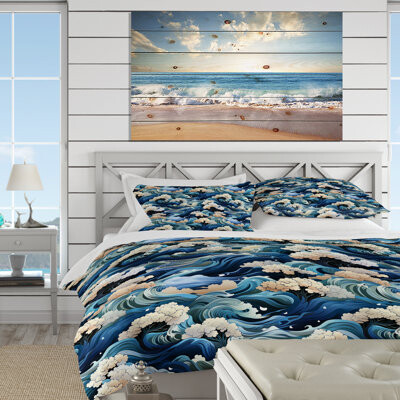 Design Art White Blue Japan Tsunami Crests Bedding