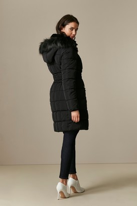 Wallis Black Faux Fur Collar Quilted Coat