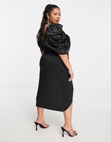 Thumbnail for your product : ASOS Curve ASOS DESIGN Curve satin draped sleeve wrap midi dress in black