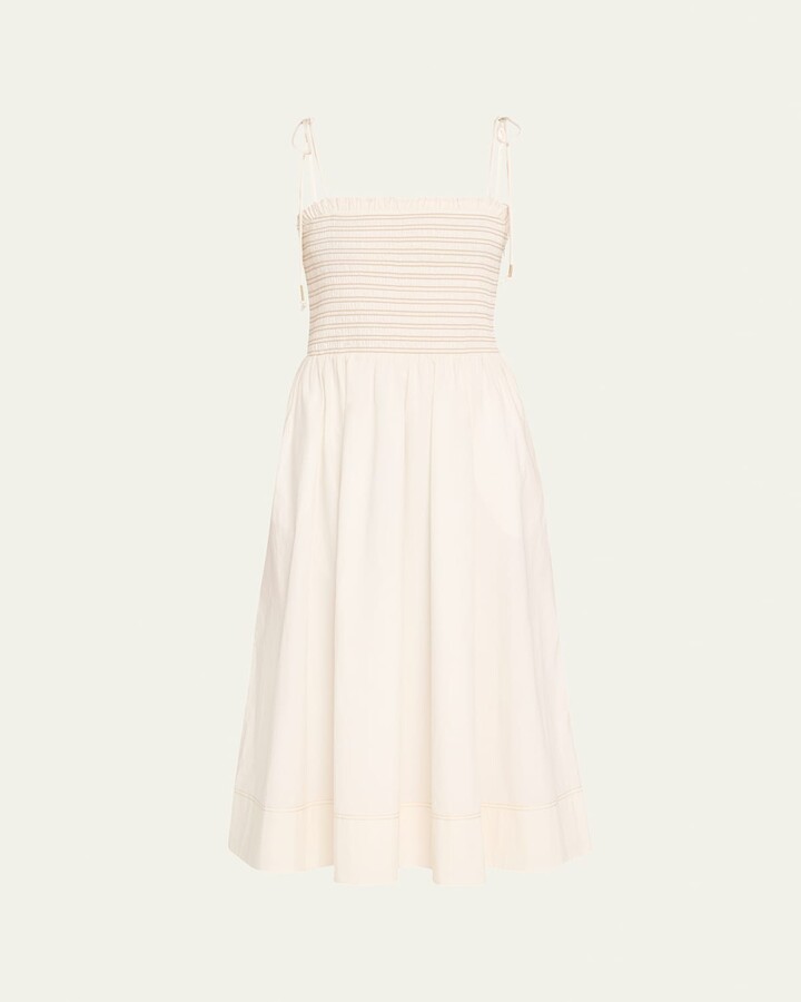 Veronica Beard Kaela Smocked A-Line Midi Dress
