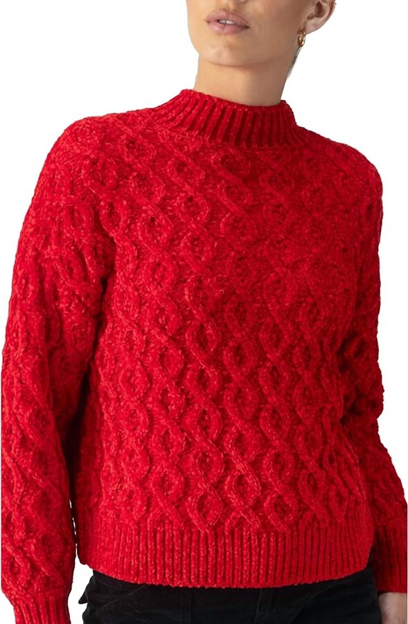 Cable Mock Neck Sweater In Mars Red