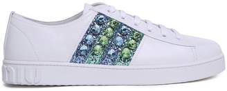 Miu Miu Crystal And Glitter-embellished Leather Low-top Sneakers