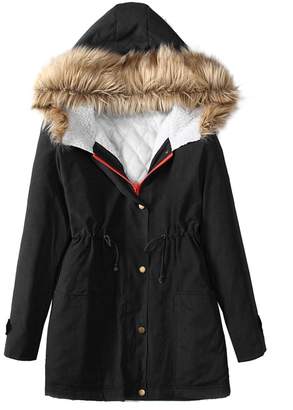 Ruiyige Women's Coat Hooded Warm Winter Plus Size Long Sleeve Zipper Outerwear L