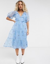Thumbnail for your product : Reclaimed Vintage inspired wrap dress with embroidery in organza