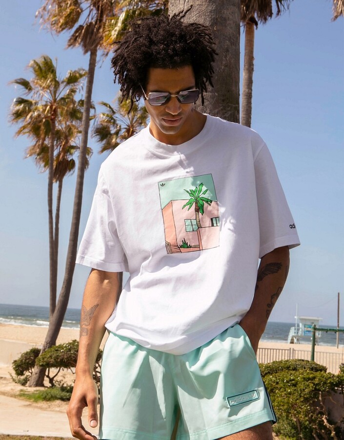 adidas 'Summer Club' hand drawn graphic t-shirt in white - ShopStyle