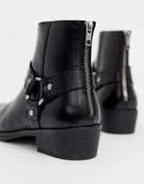 Thumbnail for your product : ASOS Design DESIGN stacked heel western chelsea boots in black leather with buckle detail