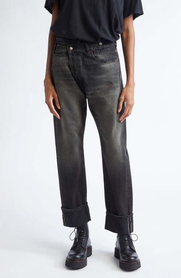R 13 Cuffed Crossover Straight Leg Jeans