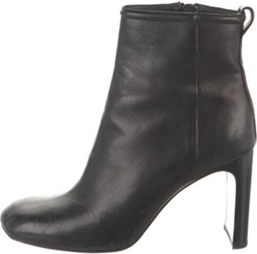 Rag & Bone Leather Ankle Boots Black Square-Toes Exposed Zip Closure at Sides Designer